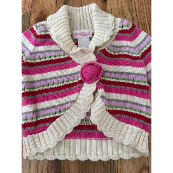 OshKosh B'gosh Other - Genuine Baby OshKosh Girls Pink Striped Floral Button Cardigan Sweater 3M Cotton